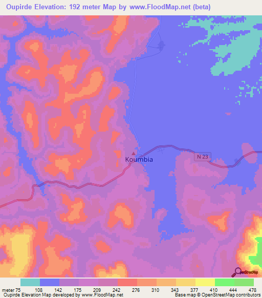 Oupirde,Guinea Elevation Map