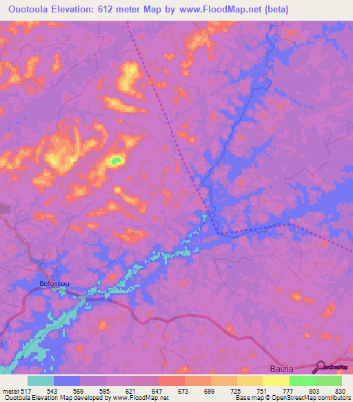 Ouotoula,Guinea Elevation Map