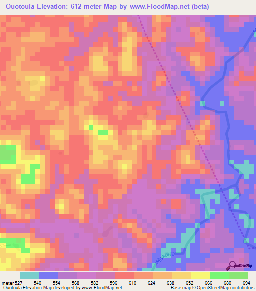 Ouotoula,Guinea Elevation Map