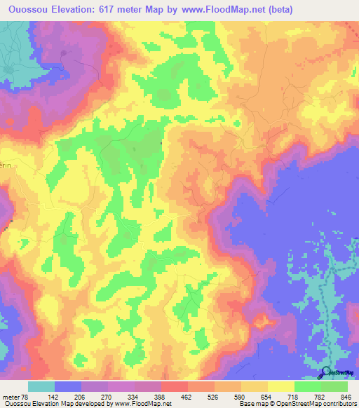 Ouossou,Guinea Elevation Map