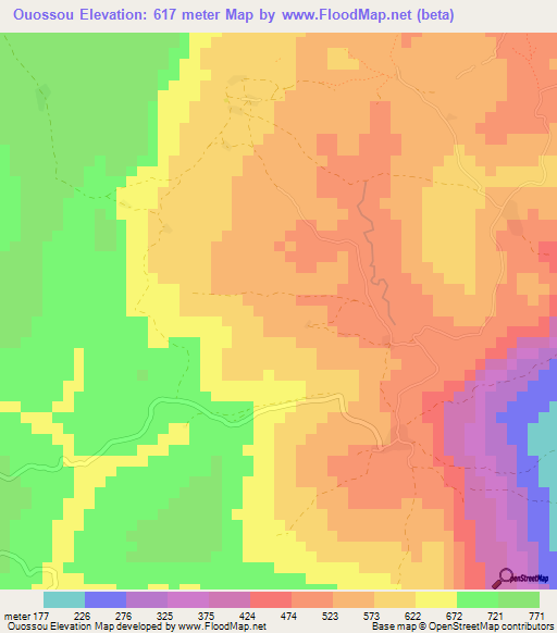 Ouossou,Guinea Elevation Map