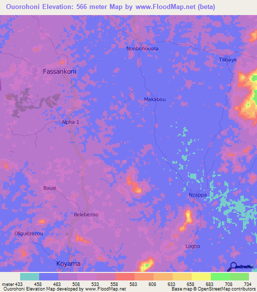 Ouorohoni,Guinea Elevation Map