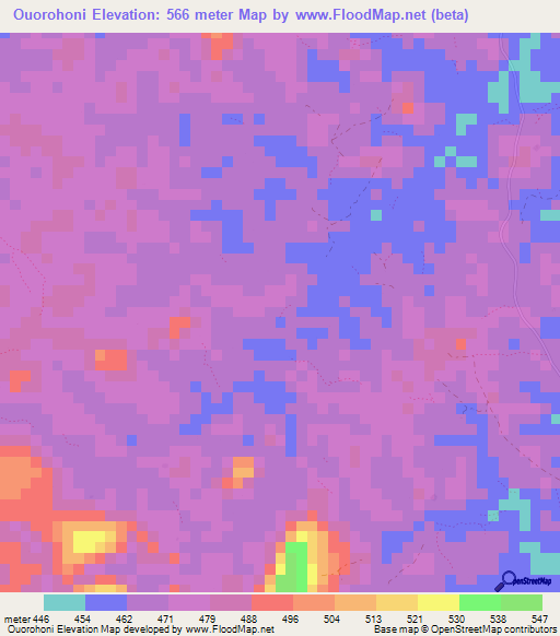 Ouorohoni,Guinea Elevation Map