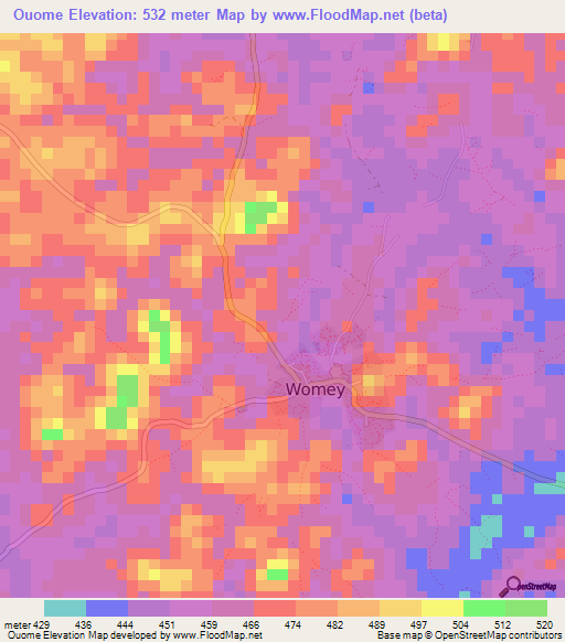 Ouome,Guinea Elevation Map