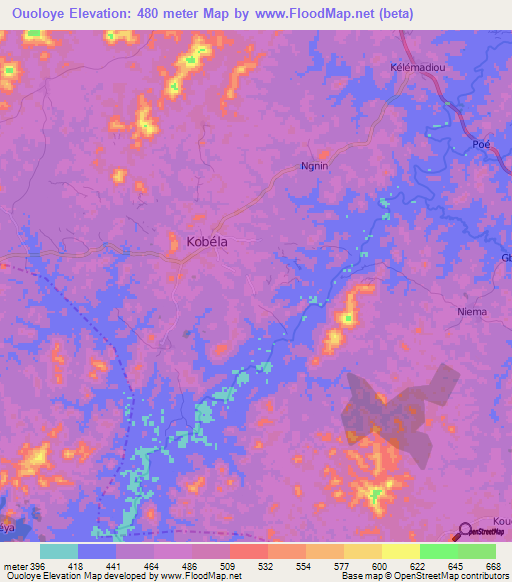 Ouoloye,Guinea Elevation Map