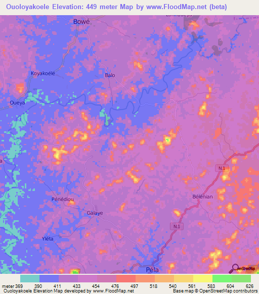 Ouoloyakoele,Guinea Elevation Map