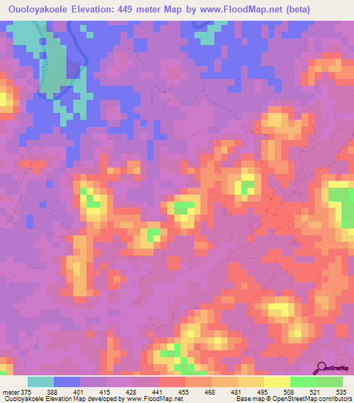 Ouoloyakoele,Guinea Elevation Map