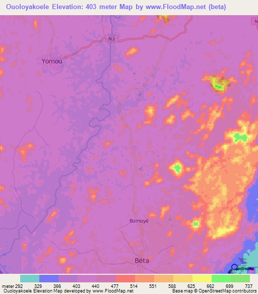 Ouoloyakoele,Guinea Elevation Map