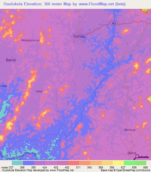 Ouolokola,Guinea Elevation Map