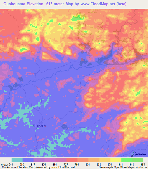 Ouokouama,Guinea Elevation Map