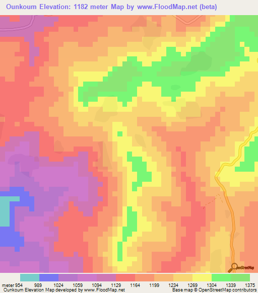 Ounkoum,Guinea Elevation Map