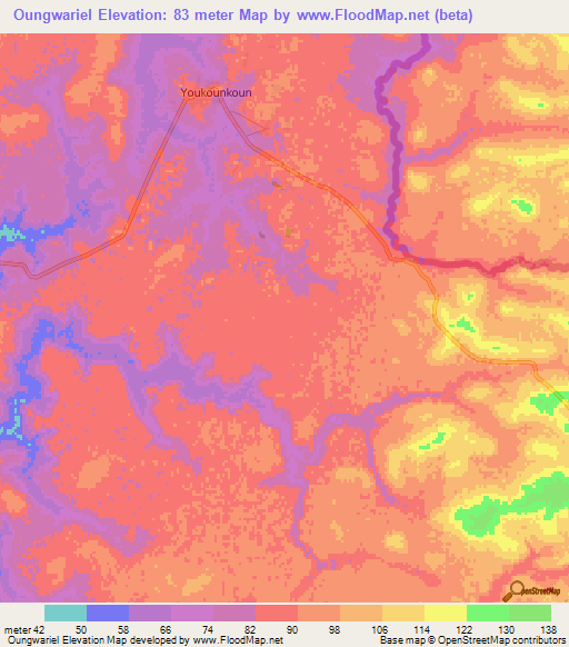 Oungwariel,Guinea Elevation Map