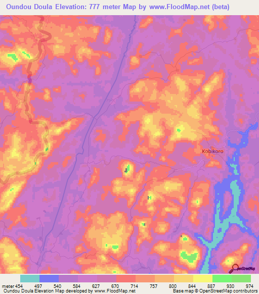 Oundou Doula,Guinea Elevation Map