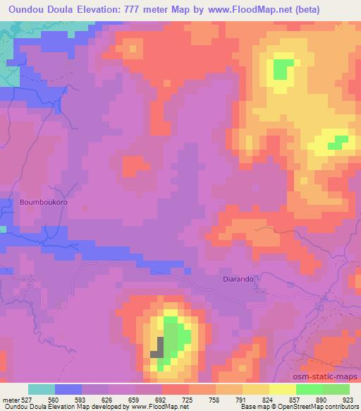 Oundou Doula,Guinea Elevation Map