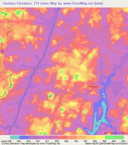 Oundou,Guinea Elevation Map