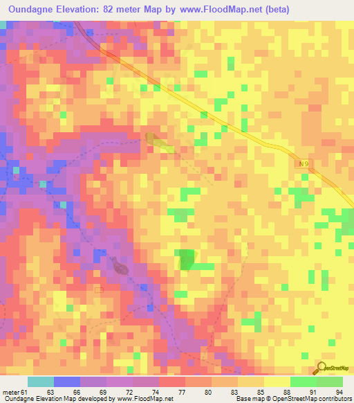 Oundagne,Guinea Elevation Map