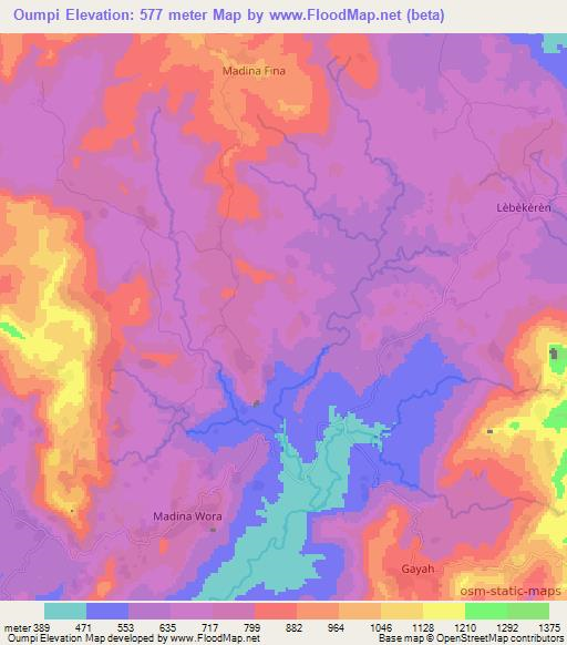 Oumpi,Guinea Elevation Map