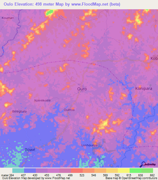 Oulo,Guinea Elevation Map