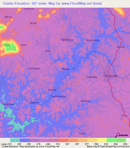 Oulela,Guinea Elevation Map