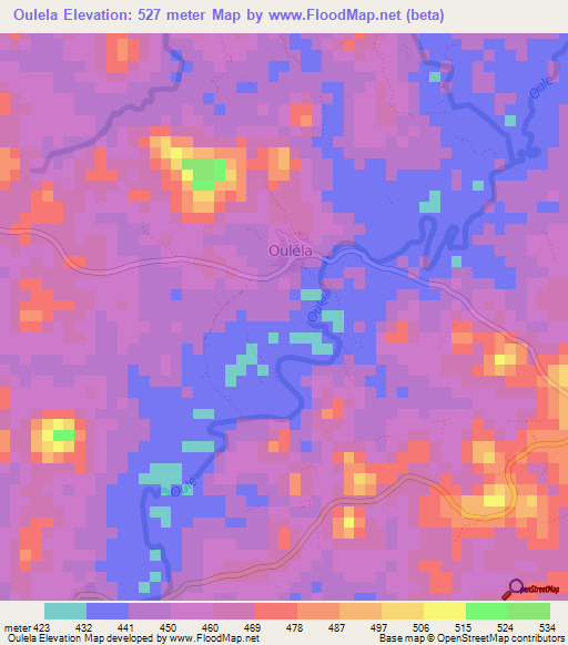 Oulela,Guinea Elevation Map