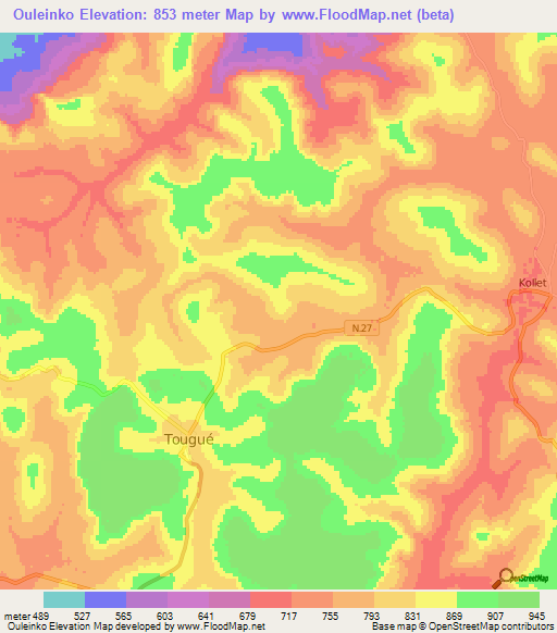 Ouleinko,Guinea Elevation Map