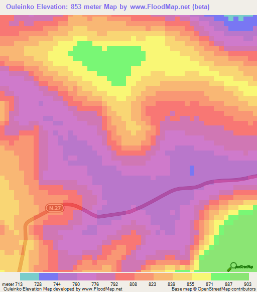 Ouleinko,Guinea Elevation Map