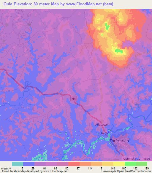 Oula,Guinea Elevation Map