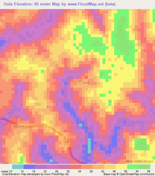 Oula,Guinea Elevation Map