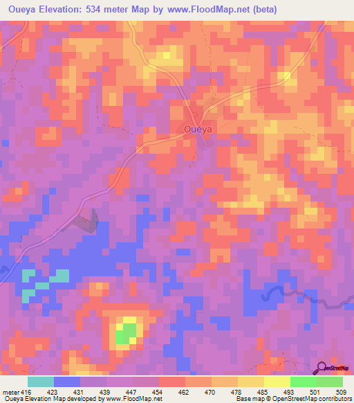 Oueya,Guinea Elevation Map