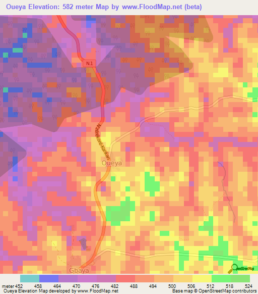 Oueya,Guinea Elevation Map