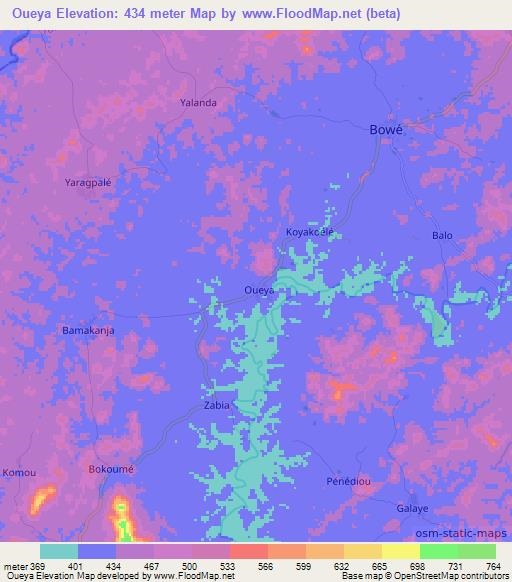 Oueya,Guinea Elevation Map