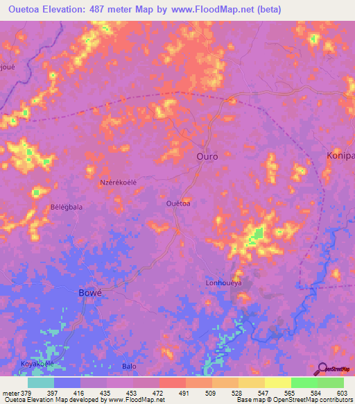 Ouetoa,Guinea Elevation Map