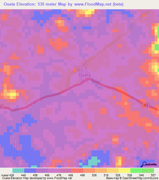 Oueta,Guinea Elevation Map