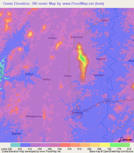 Oueta,Guinea Elevation Map