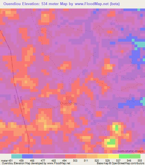 Ouendiou,Guinea Elevation Map