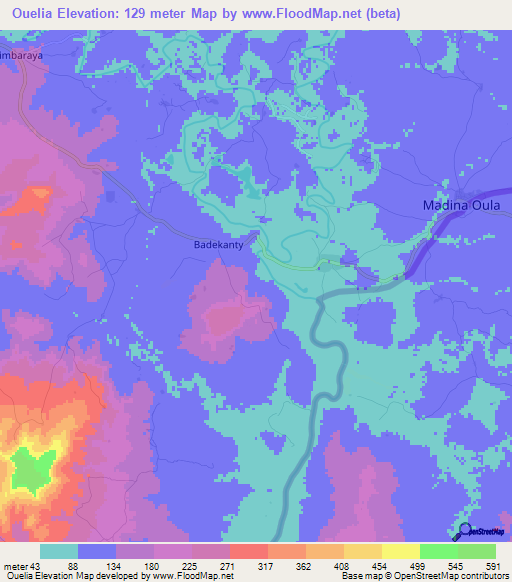 Ouelia,Guinea Elevation Map