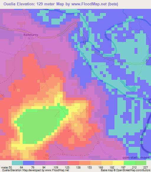 Ouelia,Guinea Elevation Map