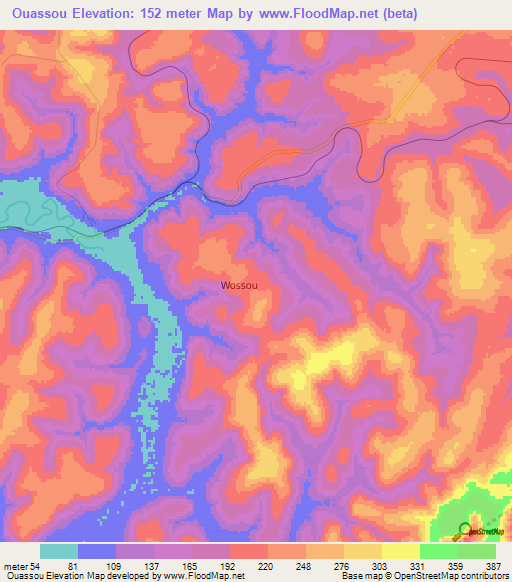 Ouassou,Guinea Elevation Map