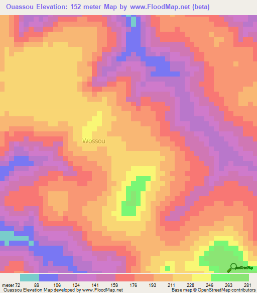 Ouassou,Guinea Elevation Map