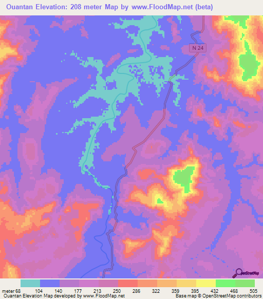 Ouantan,Guinea Elevation Map