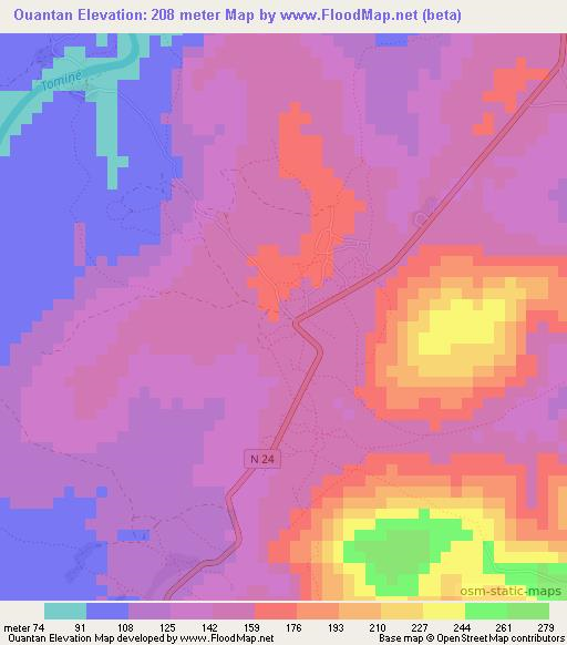 Ouantan,Guinea Elevation Map