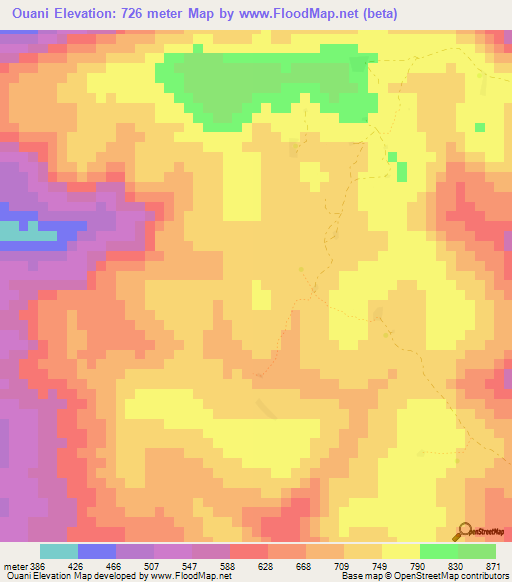 Ouani,Guinea Elevation Map