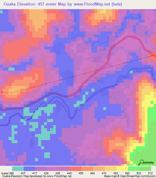 Ouaka,Guinea Elevation Map