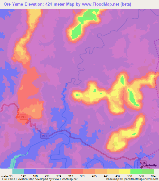 Ore Yame,Guinea Elevation Map