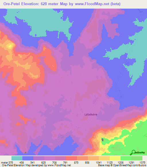 Ore-Petel,Guinea Elevation Map