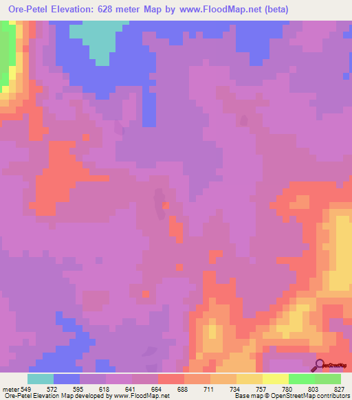 Ore-Petel,Guinea Elevation Map