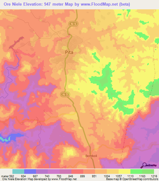 Ore Niele,Guinea Elevation Map