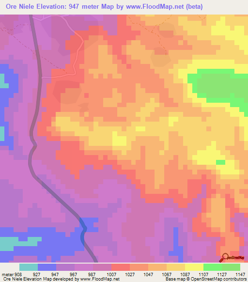 Ore Niele,Guinea Elevation Map