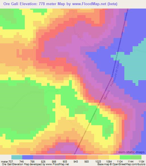 Ore Gali,Guinea Elevation Map