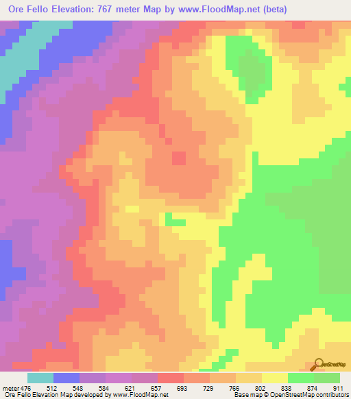 Ore Fello,Guinea Elevation Map